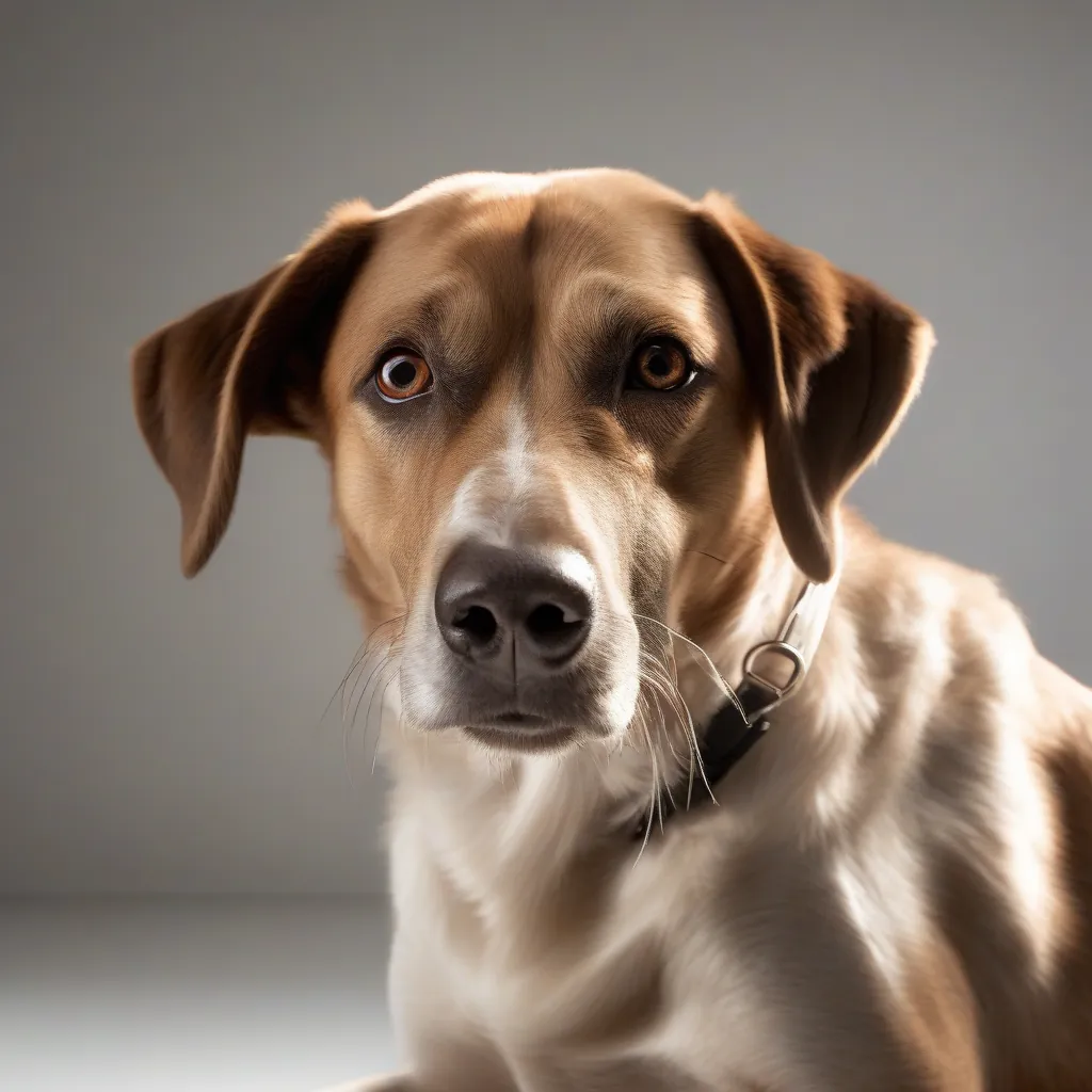 Cachorro marrom se coçando com a pata traseira, com expressão de desconforto, em fundo branco.