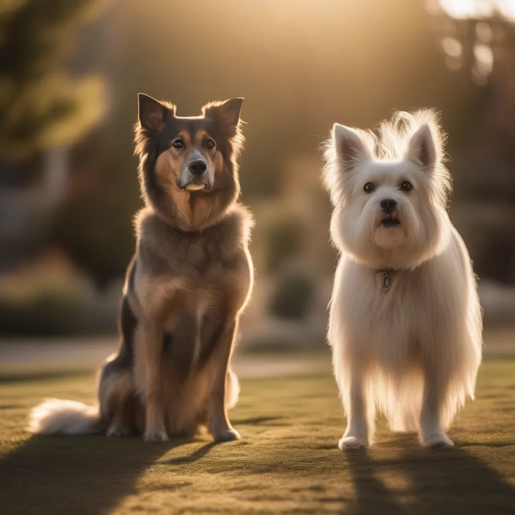 cachorro medroso enfrenta outro cachorro calmo ao ar livre