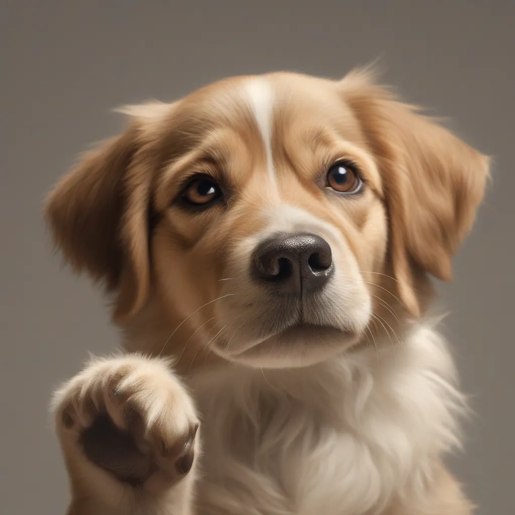 Um cachorro mediano, de pelagem lisa, sentado em um piso de madeira, com uma pata dianteira levantada e tremendo levemente.
