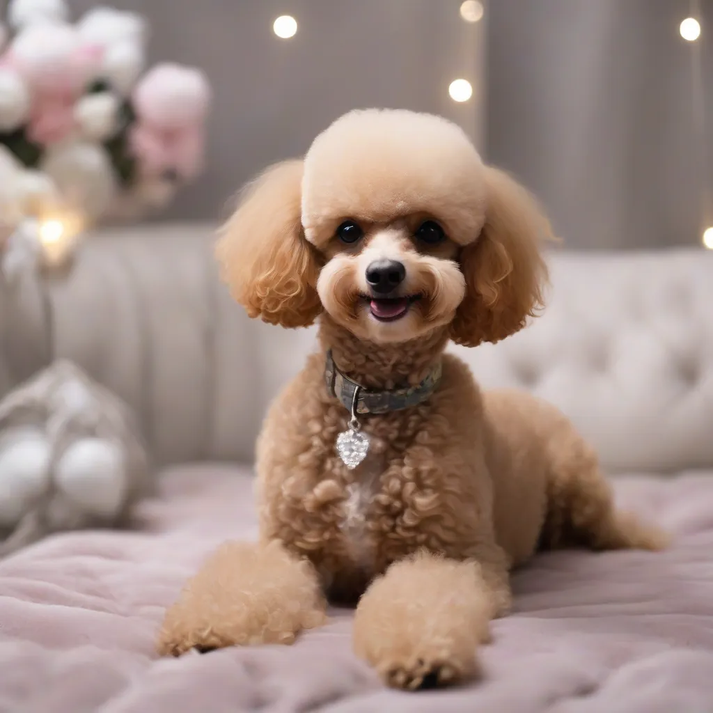 Poodle toy feliz com pelagem encaracolada em frente a fundo claro